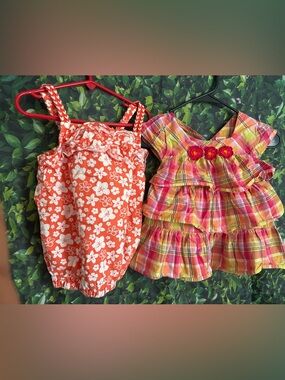 Gymboree Girls Plaid Ruffle Top & Orange Floral Romper Set